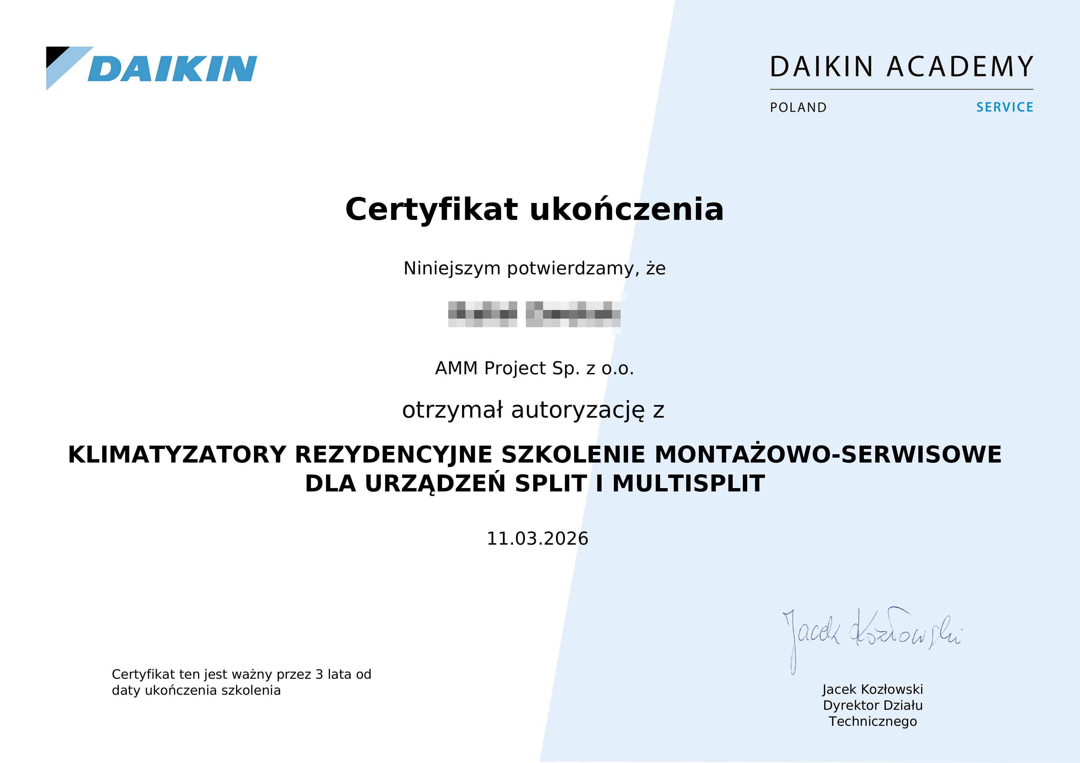 KLIMATYZATORY REZYDENCYJNE SZKOLENIE MONTAŻOWO-SERWISOWE DLA URZĄDZEŃ SPLIT I MULTISPLIT – DAIKIN SZKOLENIE MONTAŻOWE
